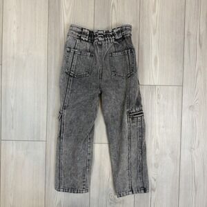 Vintage 90s New Order Vintage Boys 6 Black Wash Cargo Jeans Straight Leg Stretch